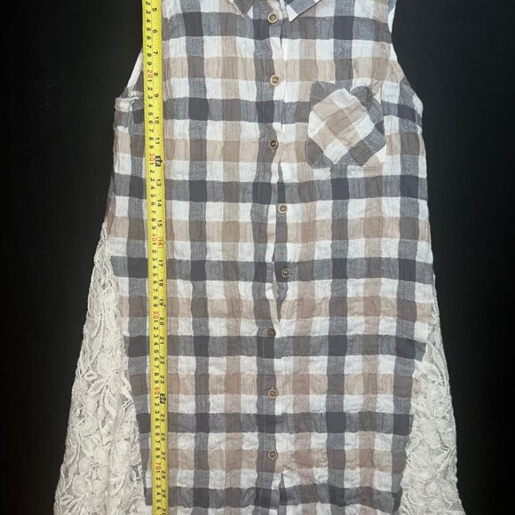 a'reve Lace Plaid Cotton Tunic Sleeveless Button Multicolor‎ Women's Medium - Picture 7 of 9